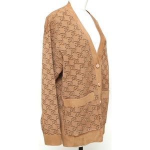 FENDI Sweater Cardigan Knit Long Sleeve KARLIGRAPHY Brown Pockets Sz 36 NWOT